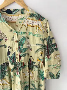 ชุดเดรสผ้าฝ้ายสไตล์อินเดียสำหรับผู้หญิงชุดเดรสพิมพ์ลายดอกไม้สไตล์โมเดิร์นหรูหราสำหรับปาร์ตี้เดรสวงกลมทรงสเกตเตอร์ - Product Image 5