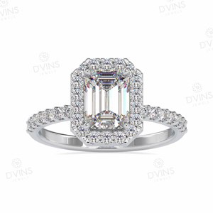VS Lab Grown 14k/18k Gold Engagement Ring 2 Carat Emerald Cut Halo Diamond Classic Style for Women's Wedding and Party - Product Image 1