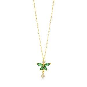 Pendentif en forme de fleur avec pierre émeraude CZ, fabrication artisanale turque, vente en gros, bijoux tendance en argent sterling 925 - Product Image 1