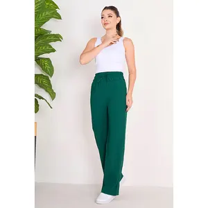 TOFISA COULEUR DROITE PANTALON DE SPORT ÉLÉGANTE À JAMBES LARGES POUR FEMMES AVEC TAILLE ÉLASTIQUE ET TIROIRS