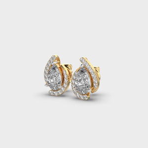 IGI Certified Lab Grown Pear Shape Diamond Stud Earrings 14K Yellow / White / Rose Gold Halo Teardrop Diamond Earrings - Product Image 3