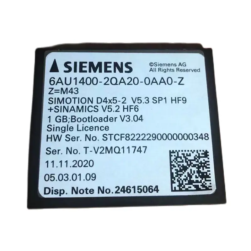 SINAMICS ड्राइव सॉफ्टवेयर SIMOTION ड्राइव-आधारित 2 GB कॉम्पैक्ट फ़्लैश कार्ड D4x5-2 6AU1400-2QA20-0AA0-Z M43