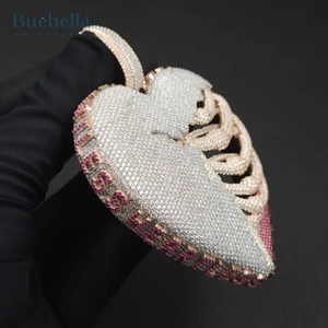 Colgante de esqueleto de corazón estilo Hip Hop, Diamante de moissanita Real con borde de letra personalizado, regalo chapado en oro rosa de plata de ley 925 - Product Image 2