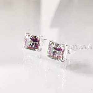 Pendientes de Plata de Ley 925 con Topacio Místico Natural, Piedra de Nacimiento de Noviembre, Joyería Hecha a Mano para Mujer - Product Image 4