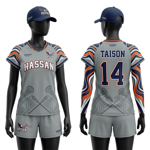 Uniforme de Lacrosse para Mujer, Malla de Poliéster Premium de 200 GSM, Marrón Crema con Panel Lateral Azul, Impresión de Número y Logotipo Personalizados - Product Image 2