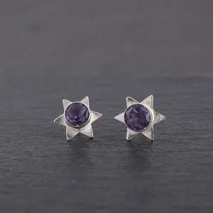 Hermosos pendientes de plata de ley 925 con gemas de lolita morada en forma de estrella, hechos a mano, para mujeres y niñas, ideales para usar en fiestas. - Product Image 3