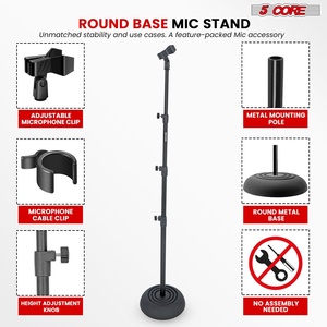 5Core Mic <b>Stand</b> Floor Adjustable Universal Heavy Duty <b>Microphone</b> <b>Stands</b> Round Base Soporte De microfono - Product Image 2