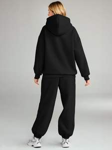 Ensemble de survêtement pour femmes noires en deux pièces, sweat-shirt ample, pantalon de survêtement ample, mode automne, avec poches - Product Image 6
