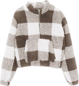 Sudadera de piel sintética de alta calidad para mujer, sudadera peluda con media cremallera, jersey de Sherpa corto de lana cálida, sudadera informal de invierno, diseño propio - Product Image 3