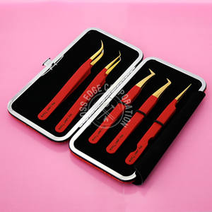 Pince à cils de luxe avec pointe en fibre pince à cils pince à épiler d'isolation incurvée pour cils couleur rouge mate 45 pointes à 90 degrés - Product Image 2