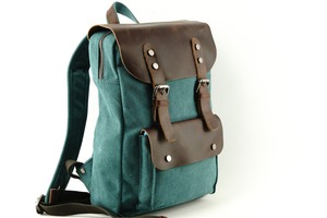 Heavy Duty Genuine Leather <b>Canvas</b> <b>Backpack</b> Outdoor Travel School Work Hiking Lightweight Breathable Unisex Multi-Pocket Durable - Product Image 4