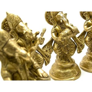 Juego de 6 Figuras de Ganesha de Latón de Alta Calidad, Regalo Musical para Amantes de la Música, Decoración del Hogar, de la India - Product Image 2