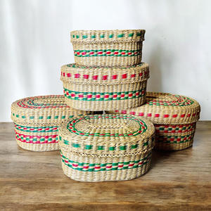 Seagrass <b>boxes</b> office home <b>decor</b> <b>lid</b> containers eco friendly oval sea grass storage box container - Product Image 1