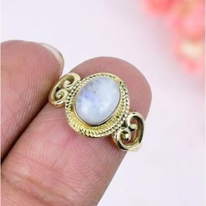 Anillo Boho de Plata de Ley y Latón Hecho a Mano con Piedra Lunar Natural, Engaste de Lujo con Bisel, Diseño Cristiano, Certificado IEC - Product Image 3