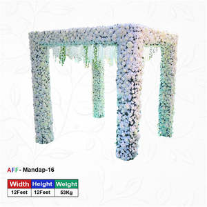 Arche de mariage florale AFF Mandap 16, 12 pieds x 12 pieds, style classique élégant, décoration florale artificielle éternelle, pavillon entièrement fleuri - Product Image 1