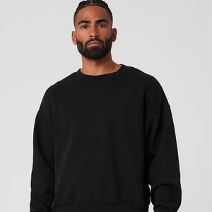 Unisex <b>Black</b> 100% Cotton Fleece Sweatshirt Custom Oversized Pullover Crewneck Tracksuit Warm Winter <b>Jumper</b> for <b>Men</b> Women - Product Image 6