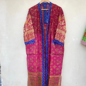 Bata Kimono Floral Roja Y Azul | Vestido Kimono | Bata Cárdigan Floral Para Mujer - Product Image 1