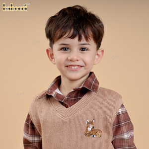 Chaleco de Punto para Bebés, Invierno, Bordado a Mano con Motivo de Ciervo, Casual, 100% Lana, Certificado OEKO-TEX, Grueso, Ignífugo, de Secado Rápido - Product Image 3