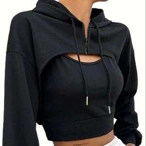 <b>Women's</b> Custom Printed Front Hoodie Zip Long Sleeve Sexy Drawstring Hooded Super Crop <b>Tops</b> Breathable Casual Workout Sweatsuits - Product Image 1