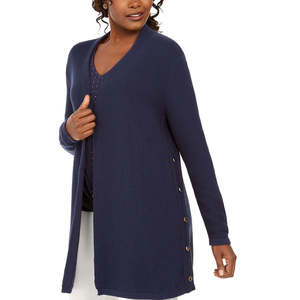 Cardigan da Donna JM Collection in Cotone Blu con Bottoni Laterali e Design Aperto sul Davanti, Taglia Media - Product Image 2