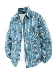 Crown Gate International <b>Men's</b> Black <b>White</b> Solid Flannel <b>Shirt</b> <b>Long</b> <b>Sleeve</b> Casual V-neck Summer Wear 100% Polyester Front Logo - Product Image 5