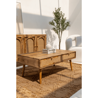 Table basse en bois tiroirs en rotin Lily