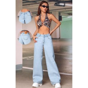 Vaqueros de mezclilla de pierna ancha azul hielo para mujer, elegantes, de lujo, a la moda, de cintura alta, ajuste holgado, ecológicos, estilo casual urbano, a la moda, talla única - Product Image 5