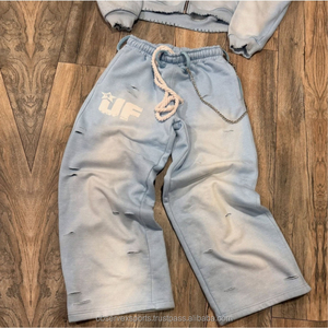 Ensemble de survêtement personnalisé, sweat-shirt lourd de style streetwear, pantalon de survêtement à coupe régulière, ensemble de jogging, impression sur écran, lavage à l'acide, unisexe - Product Image 4