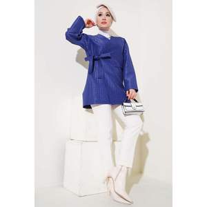 Kimono acolchado con lazo lateral azul marino para mujer, chalecos y chalecos - Product Image 1