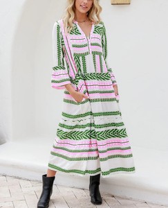 Robe indienne de tissage en V faite à la main de qualité supérieure pour femmes robe tunique à manches cloche élégante pour femmes col en V avec poches robe d'été - Product Image 1