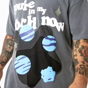 เสื้อยืดคอกลมทรงบ็อกซี่สำหรับผู้ชายผ้าคอตตอนโอเวอร์ไซส์แบบทำมือสไตล์สตรีทผ้าถักโลโก้ได้ตามต้องการแบบ100% - Product Image 5