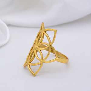 Anillos de Metal de latón personalizables hechos a mano de gran calidad para mujer, diseño Floral con chapado en oro ajustable, joyería de moda - Product Image 3