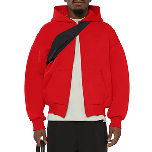 เสื้อฮู้ดมีซิปมีซิปสำหรับผู้ชายเสื้อฮู้ดพิมพ์ลายพัฟสีแดงงานตามสั่งผลิตจากผ้าเฟรนช์เทอร์รี่100% - Product Image 4