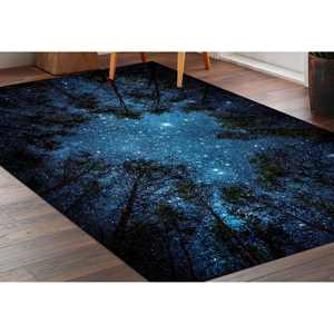 Alfombra Bosque Cielo Estrellado: Decoración para Sala de Estar Apta para Mascotas, Alfombra Suave con Pelo Largo - Product Image 1