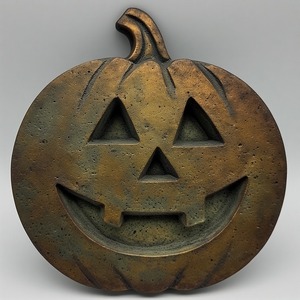 Decorative aluminium pumpkin lantern, patina polish handmade design, casting glowing <b>Halloween</b> radiance across luxury - Product Image 1