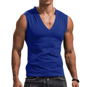 Hommes 100% coton mince col en v sans manches débardeur respirant tricoté gilet décontracté sport Fitness impression par transfert de chaleur - Product Image 1