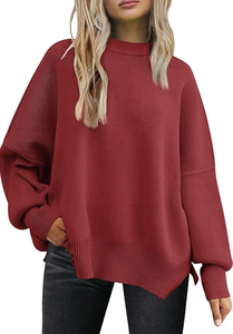 FALL <b>WOMEN</b> <b>CHRISTMAS</b> SWEATER OVERSIZED BATWING TRENDY CREWNECK SIDE SLIT KNIT PULLOVER <b>TOPS</b> LOOSE CASUAL KNITTED <b>TOP</b> - Product Image 5