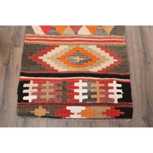 2.4x6.7 ft Kilim Vintage Rug, <b>Red</b> Animal Print Turkish Rug <b>Wool</b> - Product Image 2