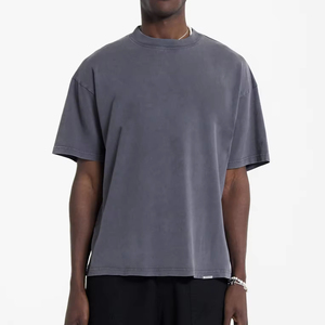T-shirt en coton surdimensionné personnalisé de qualité supérieure pour hommes, lavage à l'acide, coupe ample, épaules tombantes, tee-shirt uni, col côtelé, lavage à l'acide, 2026 - Product Image 1