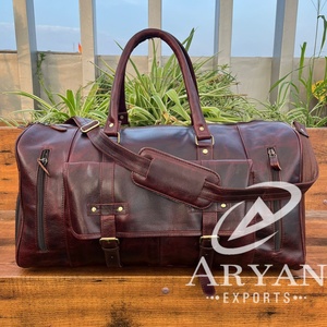 La mejor bolsa de viaje de fin de semana de cuero genuino de grano completo grande para hombres, zapatos de fin de semana de piel de vaca Vintage, bolsas de viaje para la noche - Product Image 1