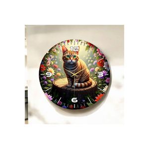Reloj de pared de madera silencioso de 50cm, reloj de mesa de regalo con estampado de animales de gato amarillo - Product Image 4