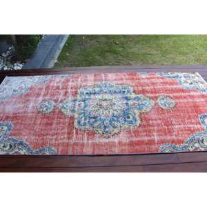 พรมตุรกีขนาด 3.9x8.7 ฟุต พรมวินเทจ พรมขนสัตว์ลายทางสีแดงน้ำเงิน - Product Image 3