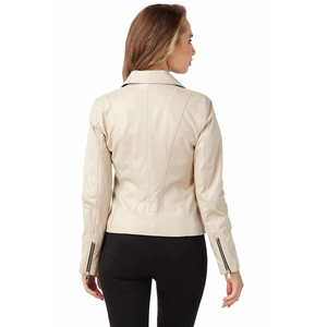 Chaqueta de cuero de moda de color blanco Venta al por mayor Precio bajo Mejor fabricación Chaqueta de cuero para mujer Diseño personalizado con servicio OEM - Product Image 2