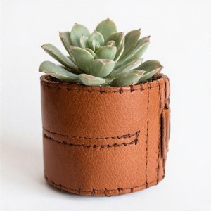 Pot en cuir de ton neutre de taille mini apportant équilibre et chaleur aux intérieurs avec une texture et un charme subtils - Product Image 5