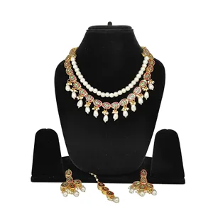 Conjunto de Joyería Nupcial Kundan con Perlas Blancas, Chapado en Oro Vintage de 18K, Joyería de Boda Vintage para Damas con Circonita y Baño de Oro - Product Image 2