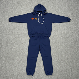 Survêtement pour femme de haute qualité, personnalisé, imprimé en 3D, logo en relief, dentelle d'hiver, couleur unie, surdimensionné, 100% coton, épaules tombantes, 2 pièces - Product Image 1