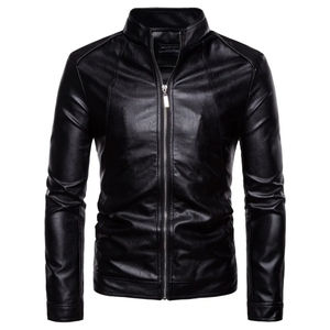 Veste en cuir noire d'hiver à la mode sur mesure en gros avec col montant et fermeture éclair, matériau de haute qualité pour hommes - Product Image 1