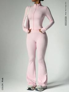 Conjunto de Dos Piezas de Ropa Deportiva Informal para Mujer, Estilo Retro Y2K, Pantalones Cortos Acampanados, Sudadera con Capucha, Diseño Sólido, Transpirable, para Invierno - Product Image 6