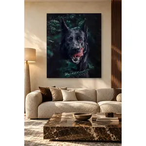 Impression sur toile de Fida, berger allemand noir avec la langue sortie de la bouche, parmi des branches de pin - Product Image 3