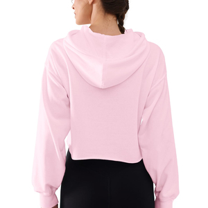 Sweats à capuche courts personnalisés pour femmes respirants et confortables sweats à capuche tricotés en coton épais pour femmes - Product Image 2